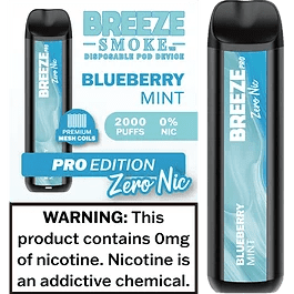 Breeze Pro Zero Nicotine Blueberry Mint Flavor - Disposable Vape