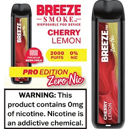 Breeze Pro Zero Nicotine Cherry Lemon Flavor - Disposable Vape